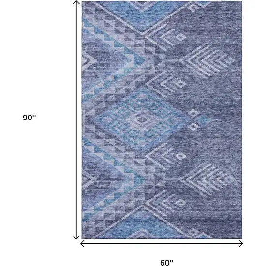 Navy Blue And Silver Geometric Washable Area Rug With UV Protection Photo 8
