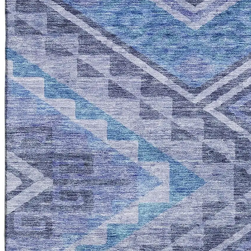 Navy Blue And Silver Geometric Washable Area Rug With UV Protection Photo 2