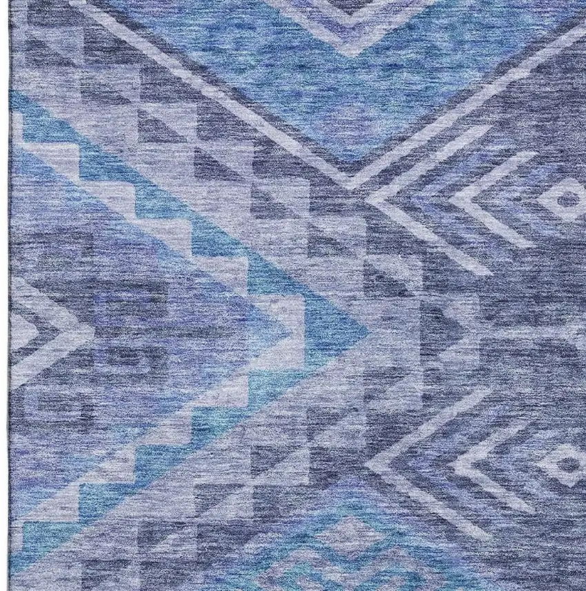 Navy Blue And Silver Geometric Washable Area Rug With UV Protection Photo 3