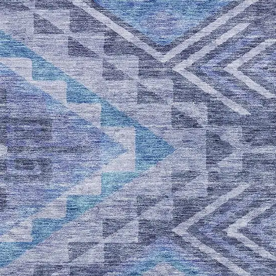 Navy Blue And Silver Geometric Washable Area Rug With UV Protection Photo 2