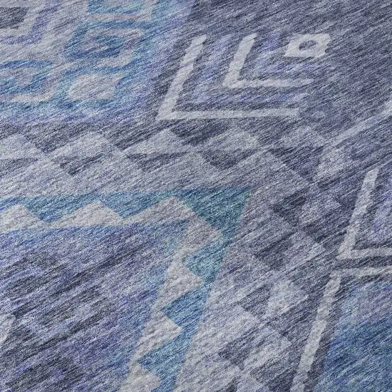 Navy Blue And Silver Geometric Washable Area Rug With UV Protection Photo 9