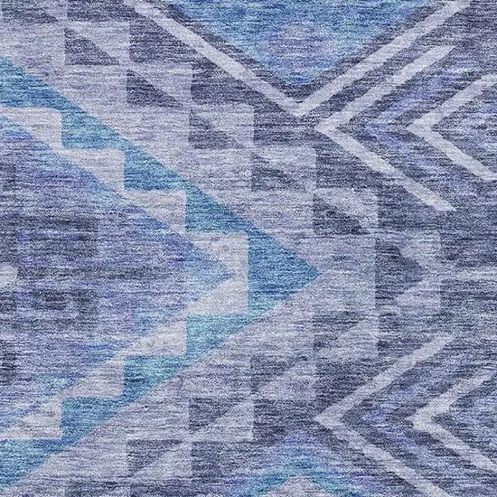 Navy Blue And Silver Geometric Washable Area Rug With UV Protection Photo 2