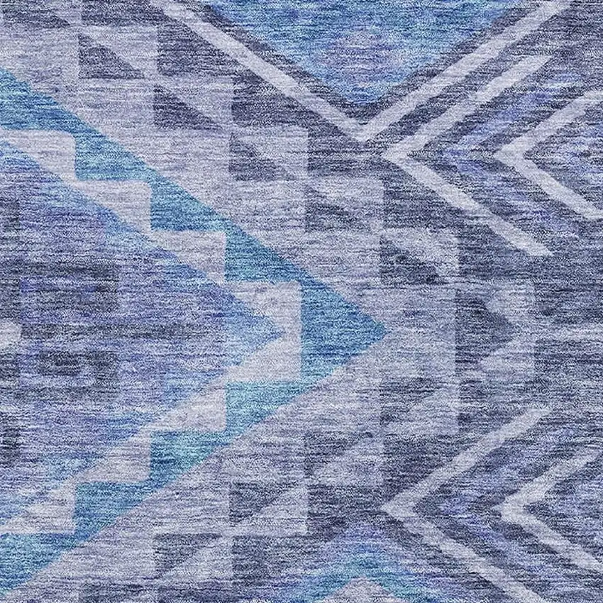 Navy Blue And Silver Geometric Washable Area Rug With UV Protection Photo 2