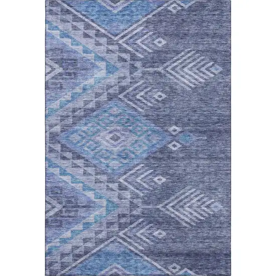Navy Blue And Silver Geometric Washable Area Rug With UV Protection Photo 1