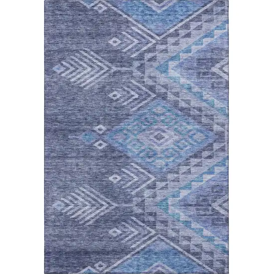 Navy Blue And Silver Geometric Washable Area Rug With UV Protection Photo 3