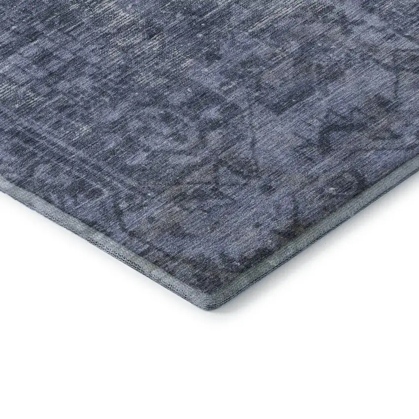 Navy Blue And Silver Oriental Washable Area Rug With UV Protection Photo 7