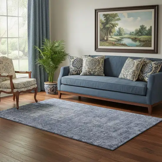 Navy Blue And Silver Oriental Washable Area Rug With UV Protection Photo 2