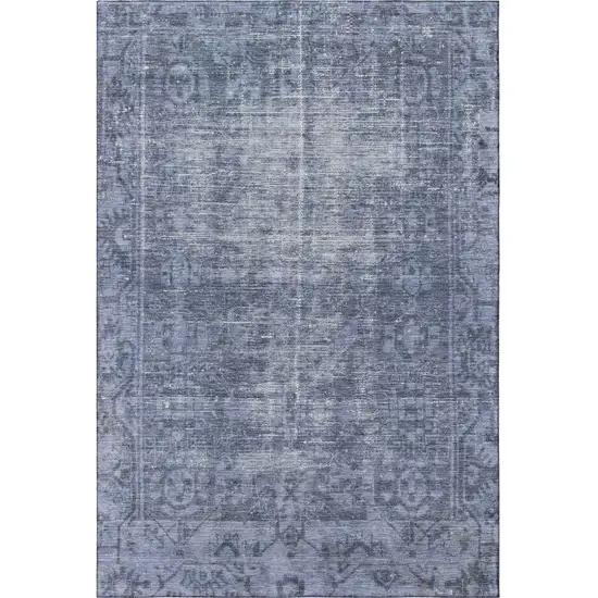 Navy Blue And Silver Oriental Washable Area Rug With UV Protection Photo 2