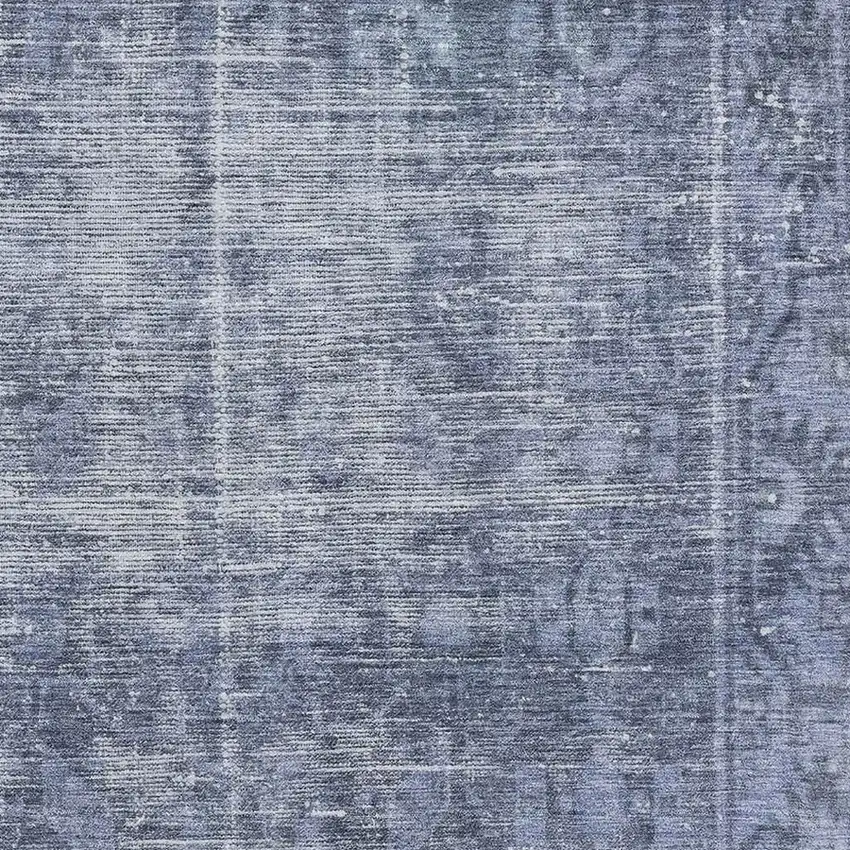 Navy Blue And Silver Oriental Washable Area Rug With UV Protection Photo 2