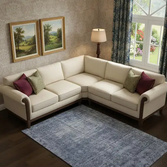 Navy Blue And Silver Oriental Washable Area Rug With UV Protection Photo 2