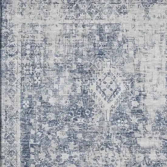 Navy Blue And Silver Oriental Washable Area Rug With UV Protection Photo 2