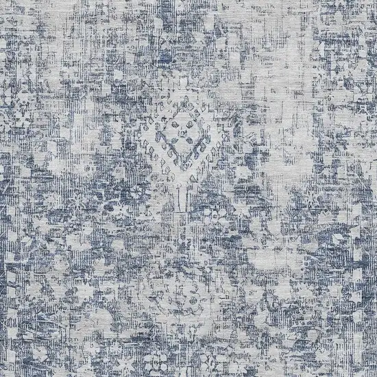 Navy Blue And Silver Oriental Washable Area Rug With UV Protection Photo 2