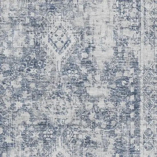Navy Blue And Silver Oriental Washable Area Rug With UV Protection Photo 2