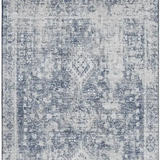 Navy Blue And Silver Oriental Washable Area Rug With UV Protection Photo 3