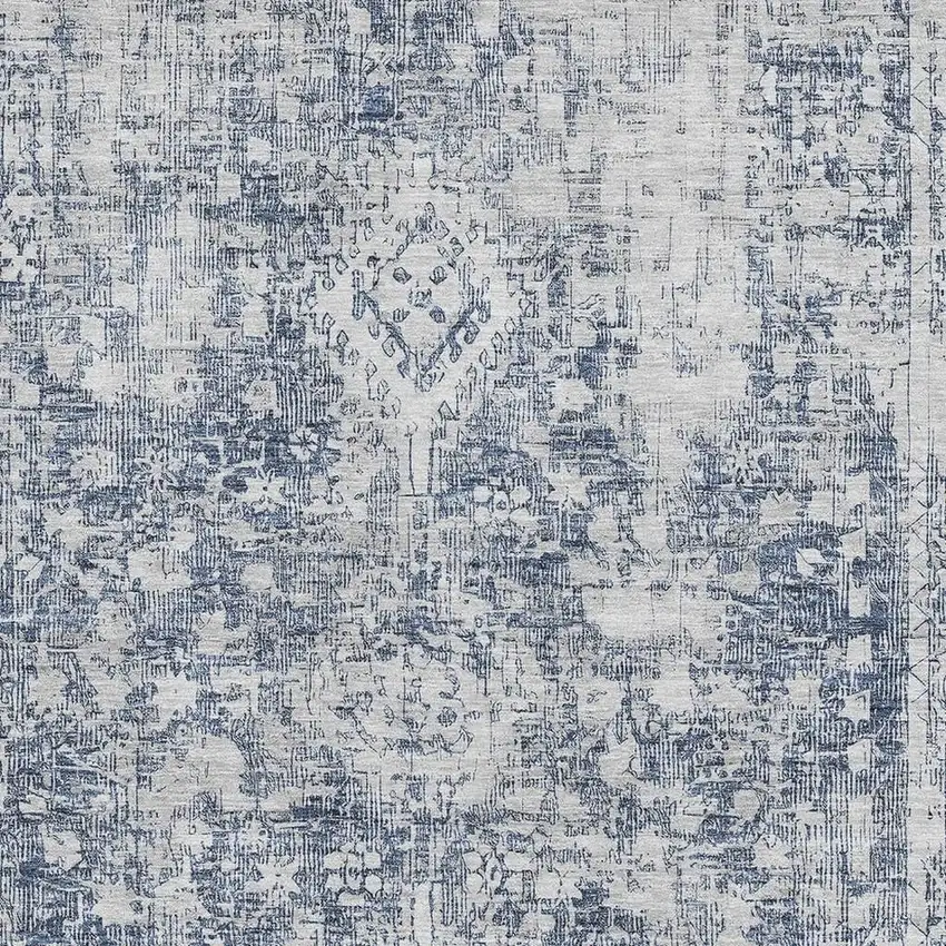 Navy Blue And Silver Oriental Washable Area Rug With UV Protection Photo 2