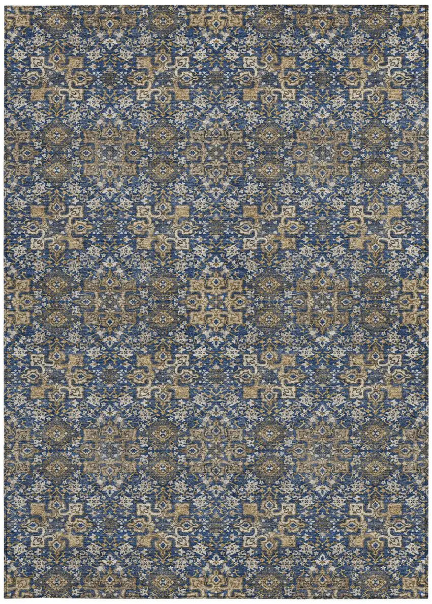 Navy Blue And Silver Oriental Washable Indoor Outdoor Area Rug Photo 4