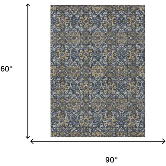 Navy Blue And Silver Oriental Washable Indoor Outdoor Area Rug Photo 7