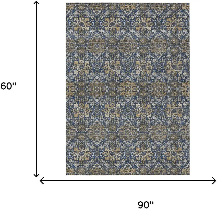 Navy Blue And Silver Oriental Washable Indoor Outdoor Area Rug Photo 7