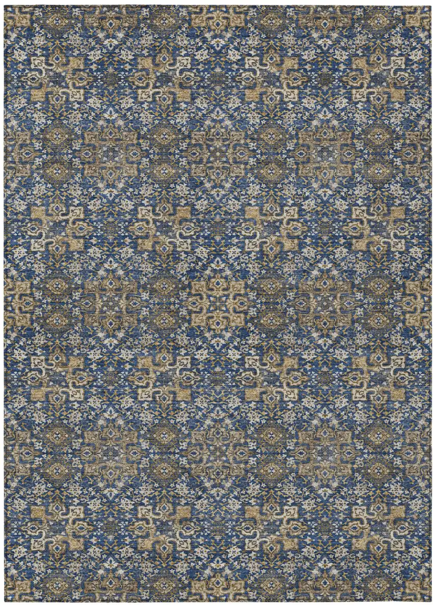 Navy Blue And Silver Oriental Washable Indoor Outdoor Area Rug Photo 2