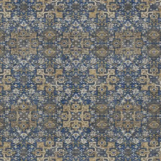 Navy Blue And Silver Oriental Washable Indoor Outdoor Area Rug Photo 3