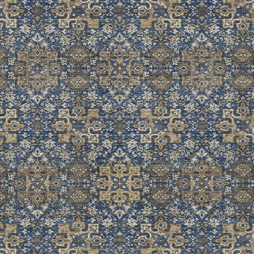 Navy Blue And Silver Oriental Washable Indoor Outdoor Area Rug Photo 3
