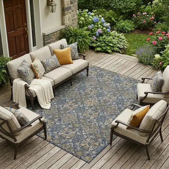 Navy Blue And Silver Oriental Washable Indoor Outdoor Area Rug Photo 1