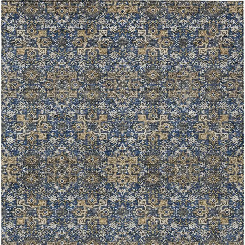 Navy Blue And Silver Oriental Washable Indoor Outdoor Area Rug Photo 4