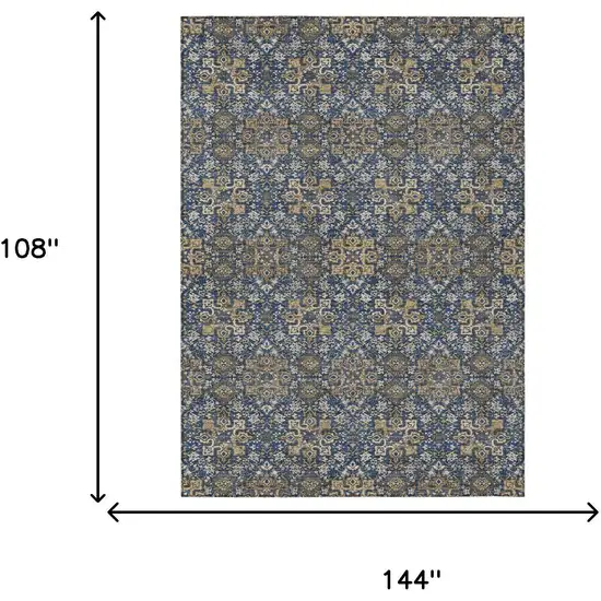 Navy Blue And Silver Oriental Washable Indoor Outdoor Area Rug Photo 7