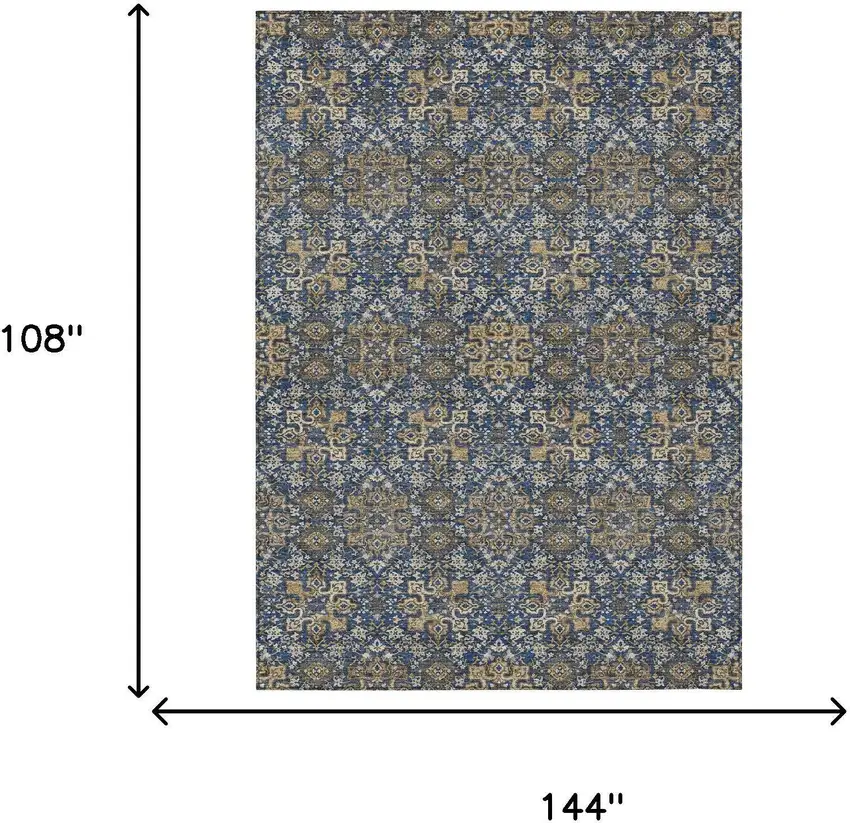 Navy Blue And Silver Oriental Washable Indoor Outdoor Area Rug Photo 7