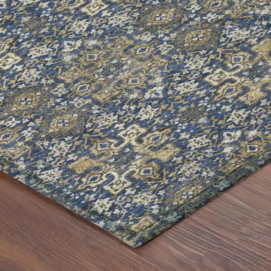 Navy Blue And Silver Oriental Washable Indoor Outdoor Area Rug Photo 5
