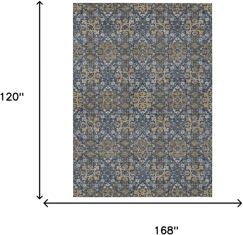 Navy Blue And Silver Oriental Washable Indoor Outdoor Area Rug Photo 7