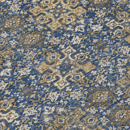 Navy Blue And Silver Oriental Washable Indoor Outdoor Area Rug Photo 6