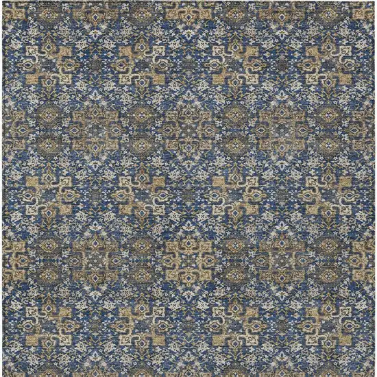 Navy Blue And Silver Oriental Washable Indoor Outdoor Area Rug Photo 4
