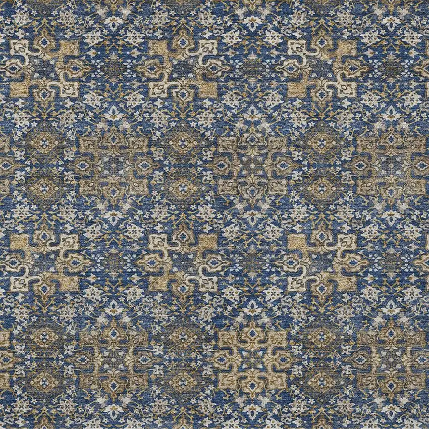 Navy Blue And Silver Oriental Washable Indoor Outdoor Area Rug Photo 3