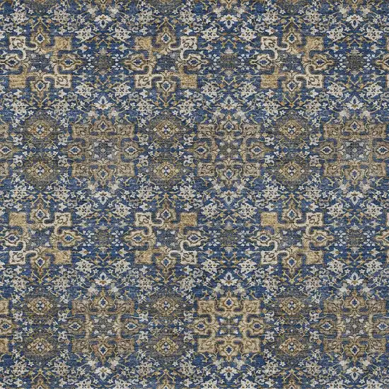 Navy Blue And Silver Oriental Washable Indoor Outdoor Area Rug Photo 3