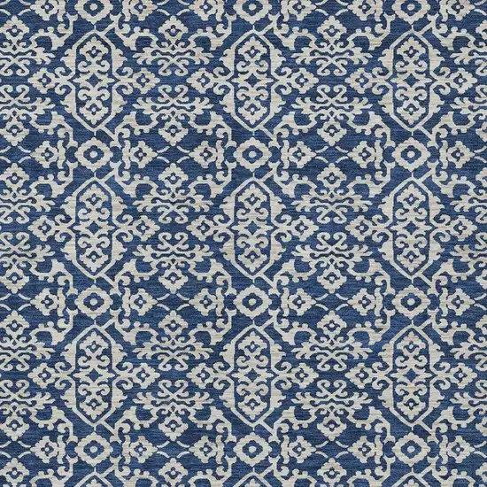 Navy Blue And Silver Oriental Washable Indoor Outdoor Area Rug Photo 3
