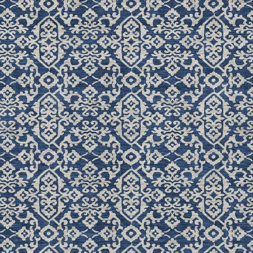 Navy Blue And Silver Oriental Washable Indoor Outdoor Area Rug Photo 3