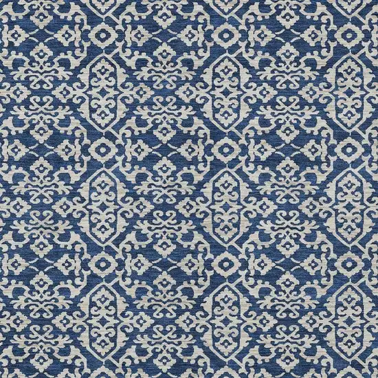Navy Blue And Silver Oriental Washable Indoor Outdoor Area Rug Photo 3