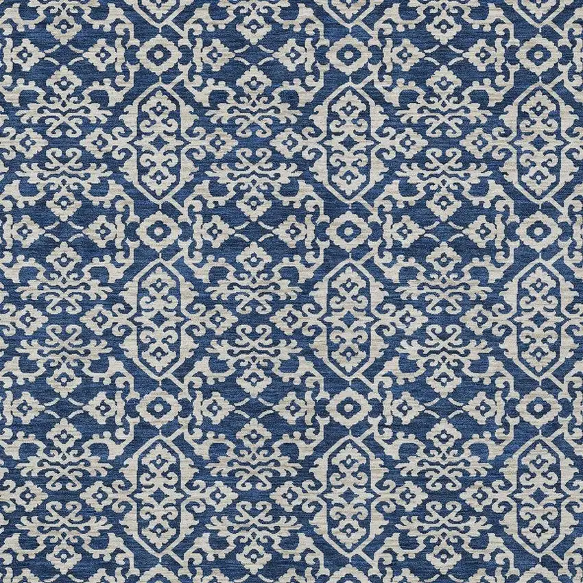 Navy Blue And Silver Oriental Washable Indoor Outdoor Area Rug Photo 3
