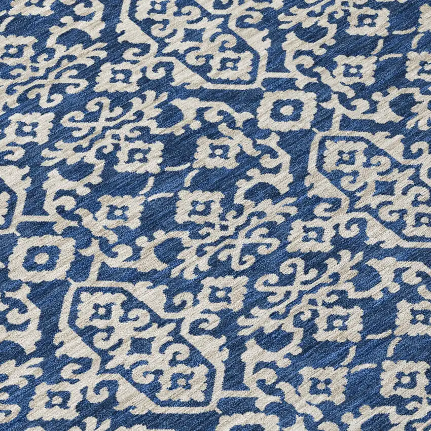 Navy Blue And Silver Oriental Washable Indoor Outdoor Area Rug Photo 6