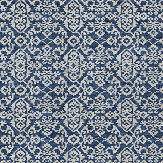 Navy Blue And Silver Oriental Washable Indoor Outdoor Area Rug Photo 3