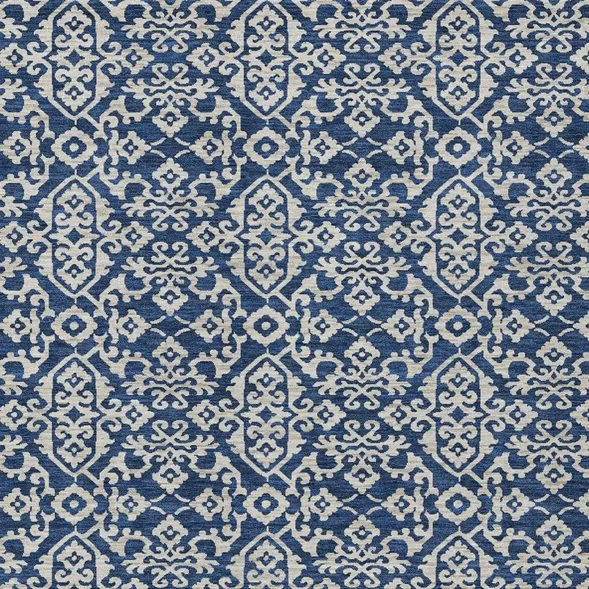 Navy Blue And Silver Oriental Washable Indoor Outdoor Area Rug Photo 3