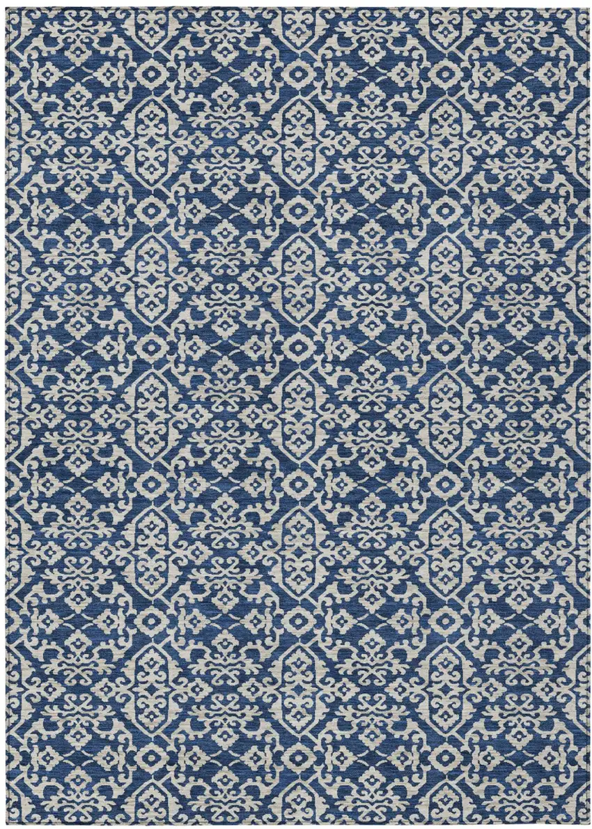 Navy Blue And Silver Oriental Washable Indoor Outdoor Area Rug Photo 2