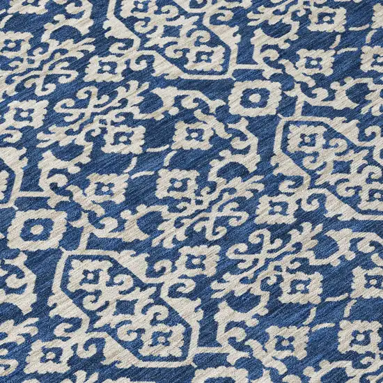 Navy Blue And Silver Oriental Washable Indoor Outdoor Area Rug Photo 6
