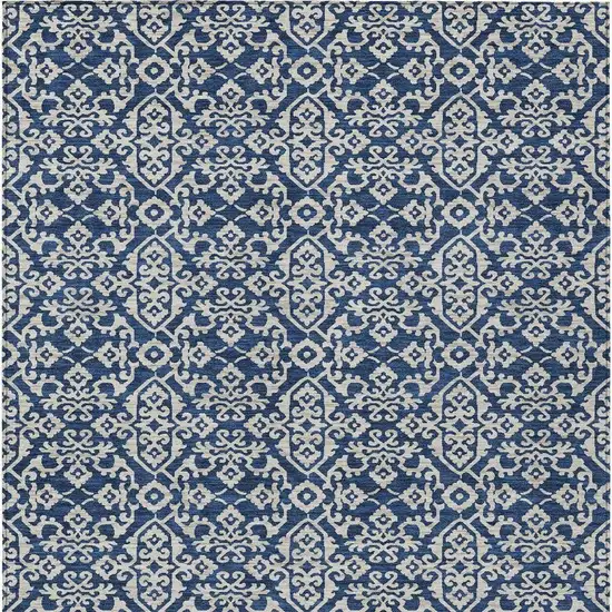 Navy Blue And Silver Oriental Washable Indoor Outdoor Area Rug Photo 4