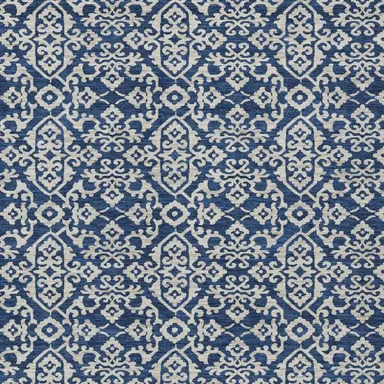 Navy Blue And Silver Oriental Washable Indoor Outdoor Area Rug Photo 3