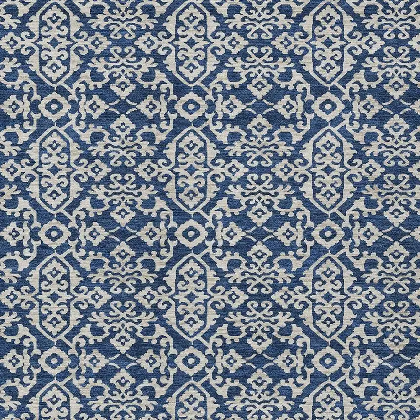 Navy Blue And Silver Oriental Washable Indoor Outdoor Area Rug Photo 3