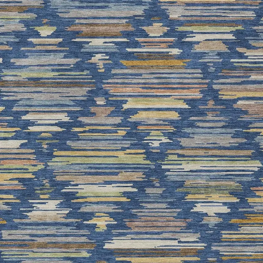 Navy Blue And Silver Southwestern Washable Indoor Outdoor Area Rug Photo 2