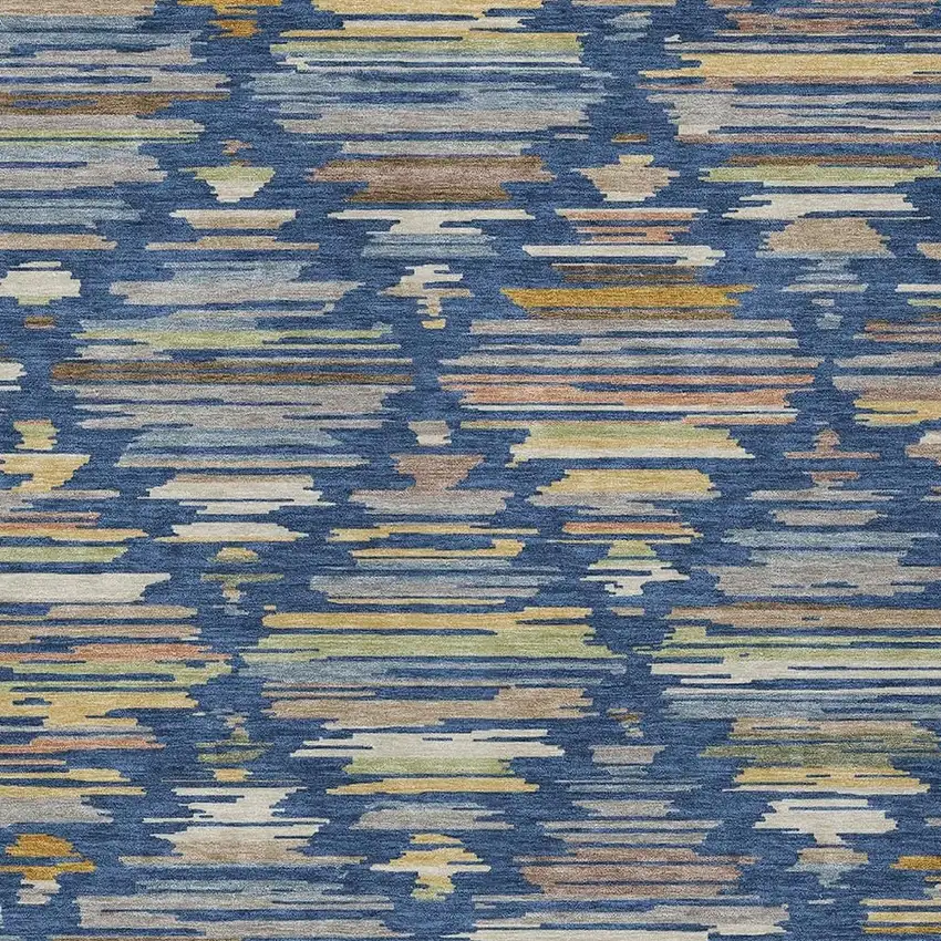 Navy Blue And Silver Southwestern Washable Indoor Outdoor Area Rug Photo 2