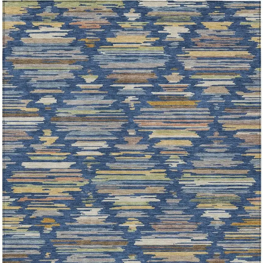 Navy Blue And Silver Southwestern Washable Indoor Outdoor Area Rug Photo 3